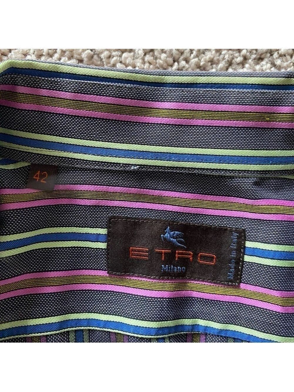 Etro Milano Men's Dress Shirt Sz 42 Striped Multicolor Button Up Made in Italy - Picture 6 of 10